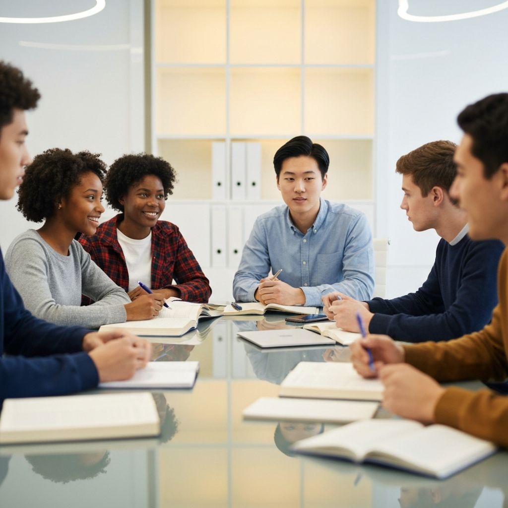 Students having a meeting at a table